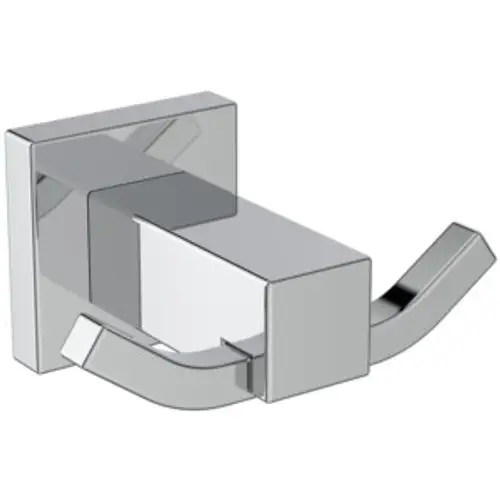 Doppelter Handtuchhaken aus verchromtem Metall, rechteckige Basis, seitlich gebogene Haken. Produkt von Ideal Standard.
